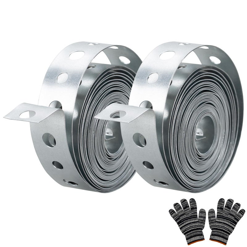 AxiSculpt Galvanized Metal Pipe Strap 3/4-Inch x 10-Feet 27-Gauge for Pipe Support Hanging and Flexible Trimming with Holes, 2 Pack - Image 1